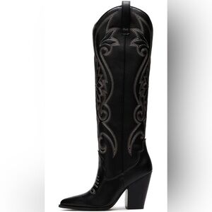 Elegant Black Embroidered Over the Knee Boots